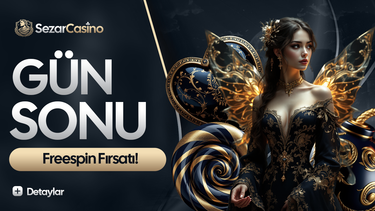 Sezar Casino Gün Sonu Freespin Fırsatı başlıklı, altın ve lacivert detaylı duyuru görseli