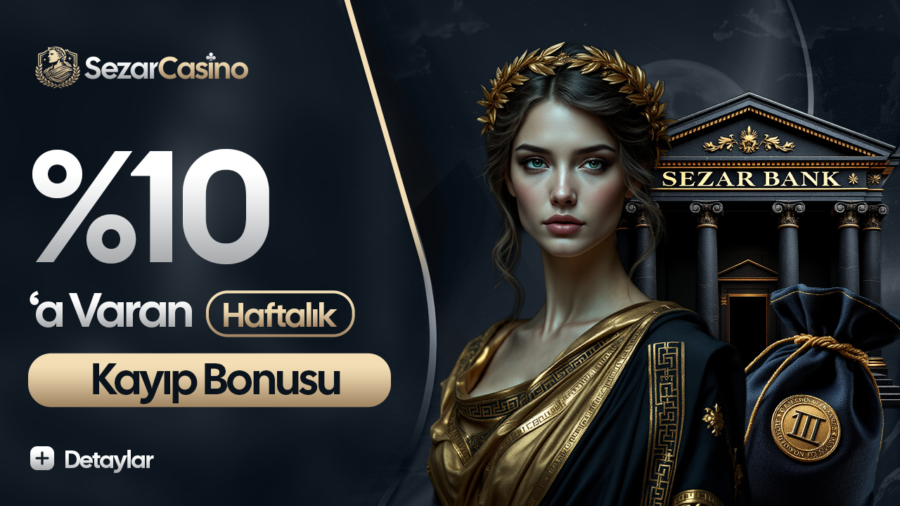 Sezar Casino yüzde 10'a varan haftalık kayıp bonusu yazılı duyuru görseli