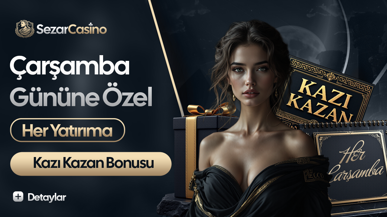 Sezar Casino Çarşamba gününe özel her yatırıma kazı kazan bonusu ifadelerini taşıyan görsel