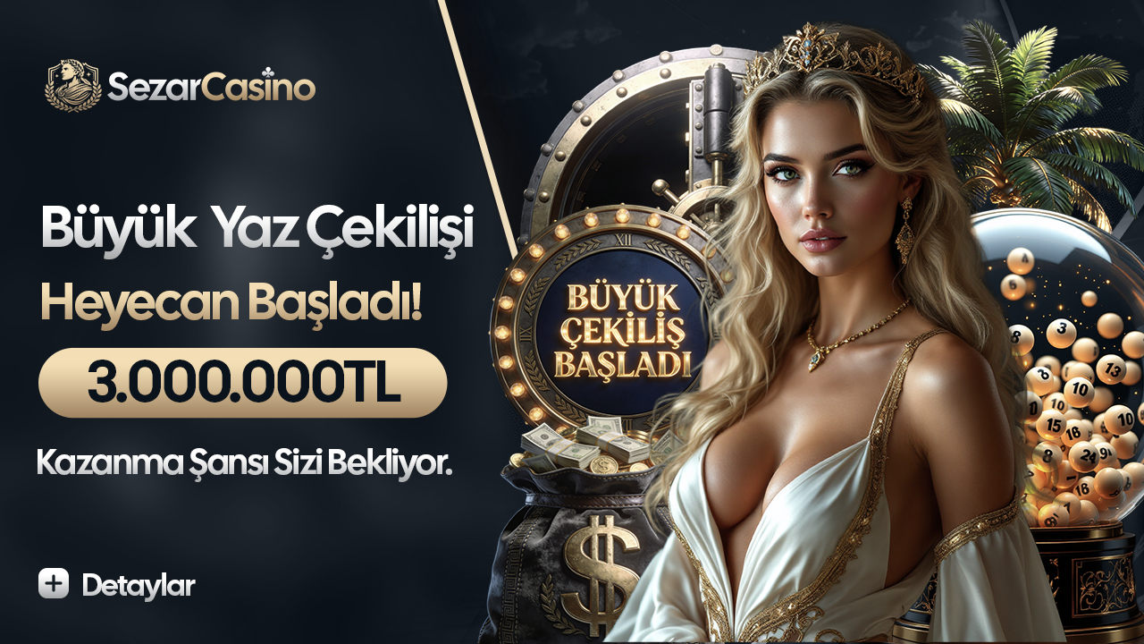 Sezar Casino büyük yaz çekilişi ve 3.000.000 TL ifadeli, tarihi belirtilmeyen duyuru görseli.